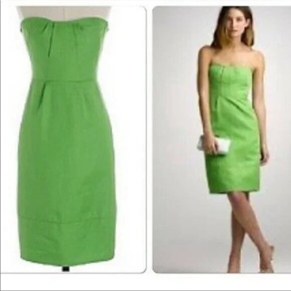 J. Crew Lime Green Strapless Cotton Summer Party Cocktail Mini Dress w/ Pockets - Picture 2 of 13